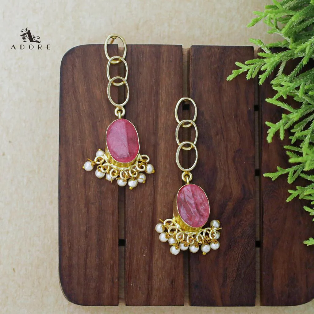 Rilla Oval Dyed Stone Cluster Pearl Earring - Image 3