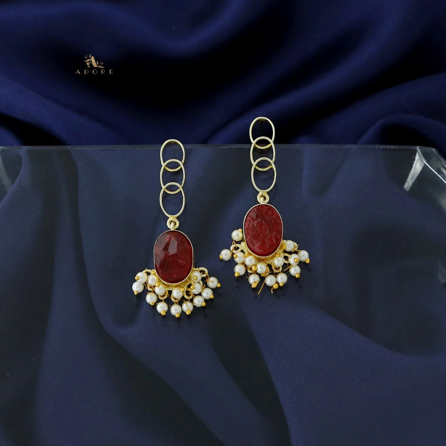 Rilla Oval Dyed Stone Cluster Pearl Earring - Image 4