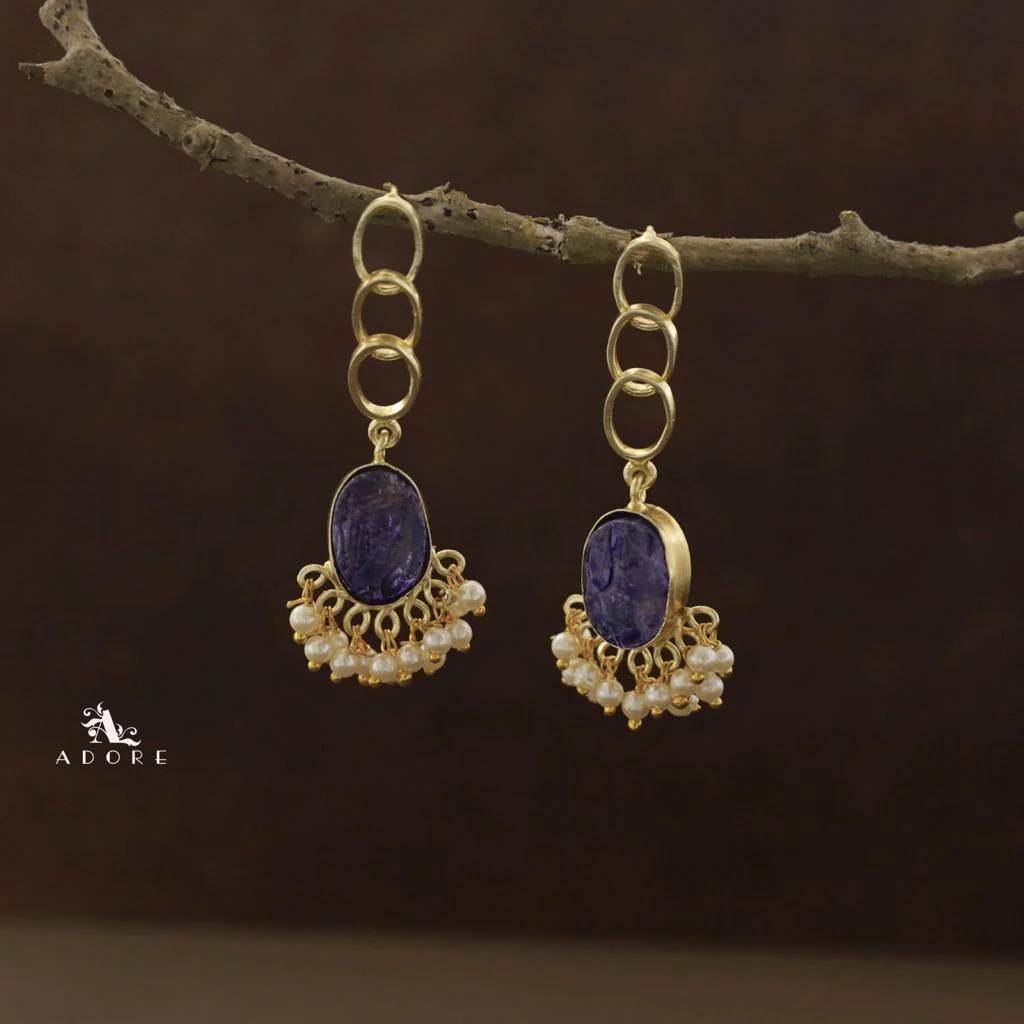 Rilla Oval Dyed Stone Cluster Pearl Earring - Image 6