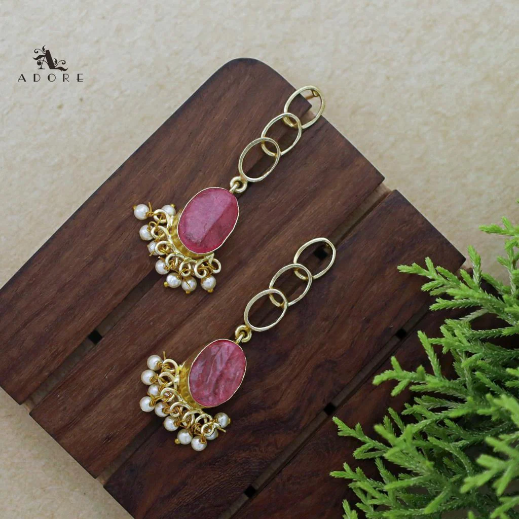 Rilla Oval Dyed Stone Cluster Pearl Earring - Image 8