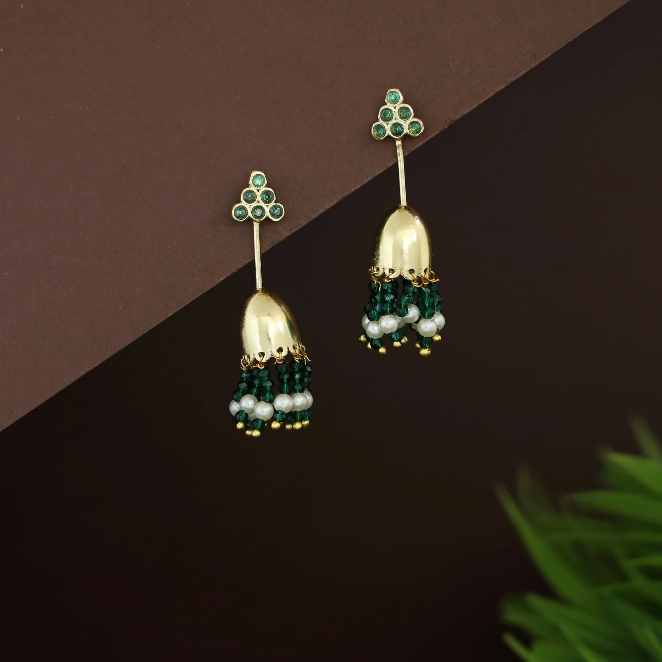 Riona Beaded Pearl Stick Tassel Jhumka - Image 2