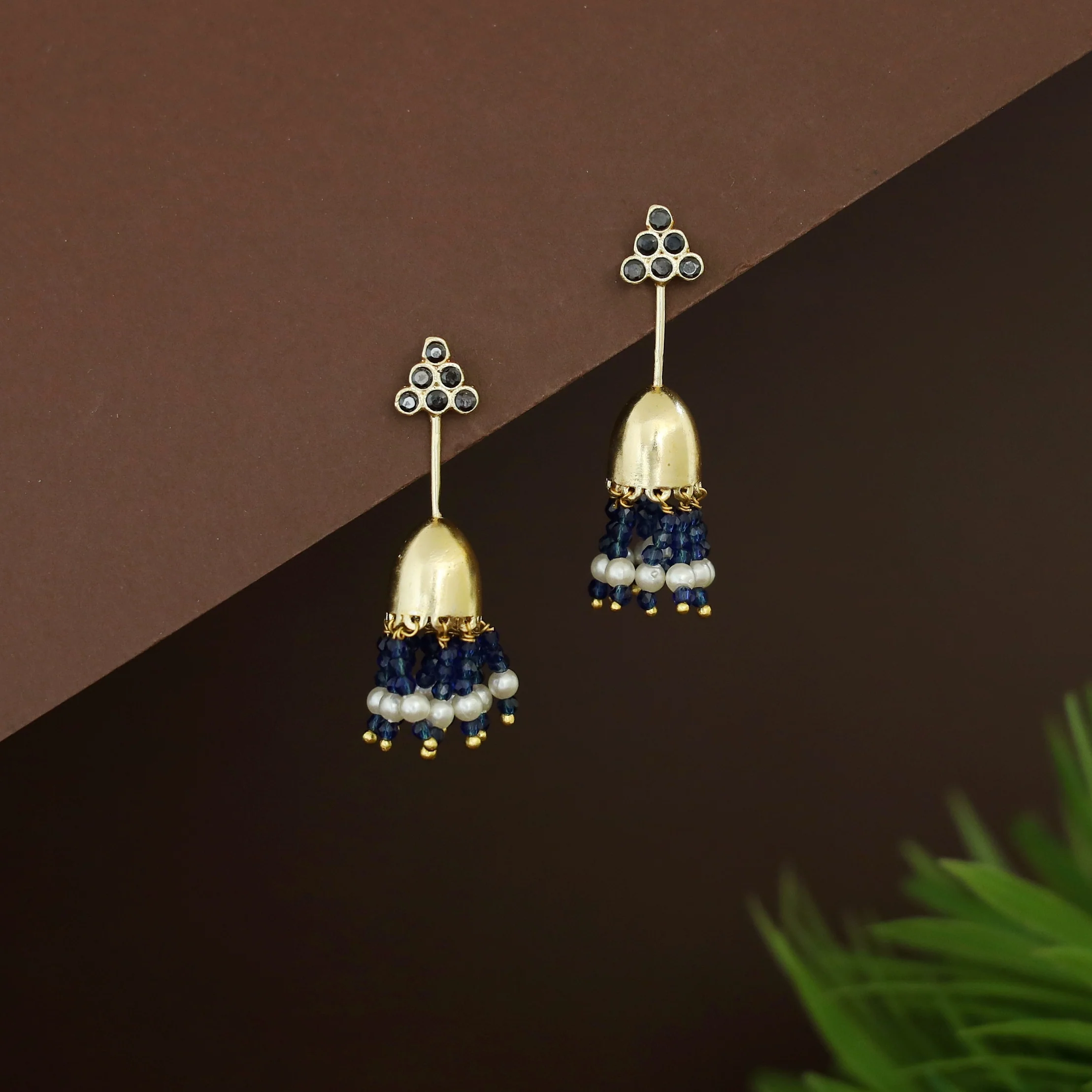 Riona Beaded Pearl Stick Tassel Jhumka - Image 3