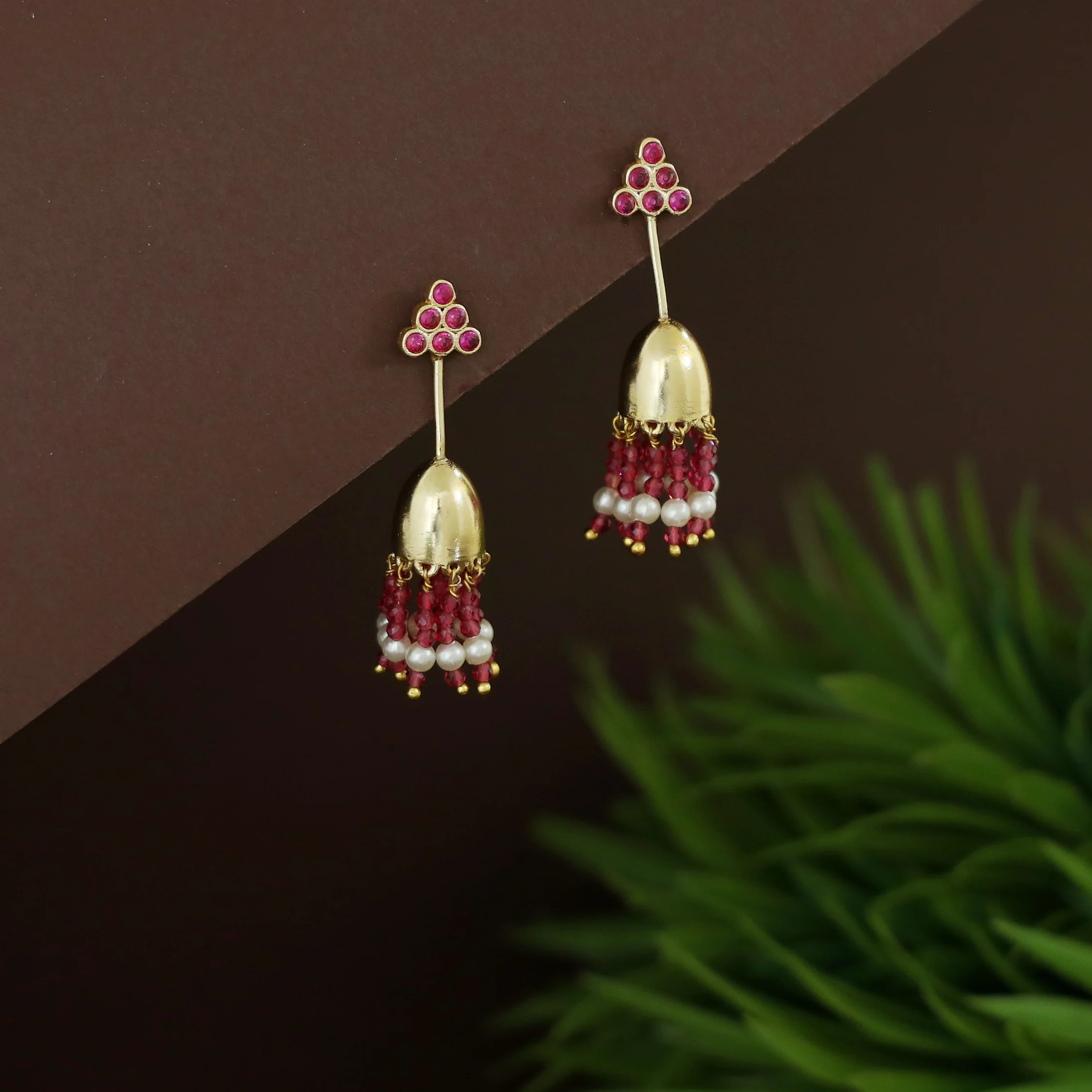 Riona Beaded Pearl Stick Tassel Jhumka - Image 7
