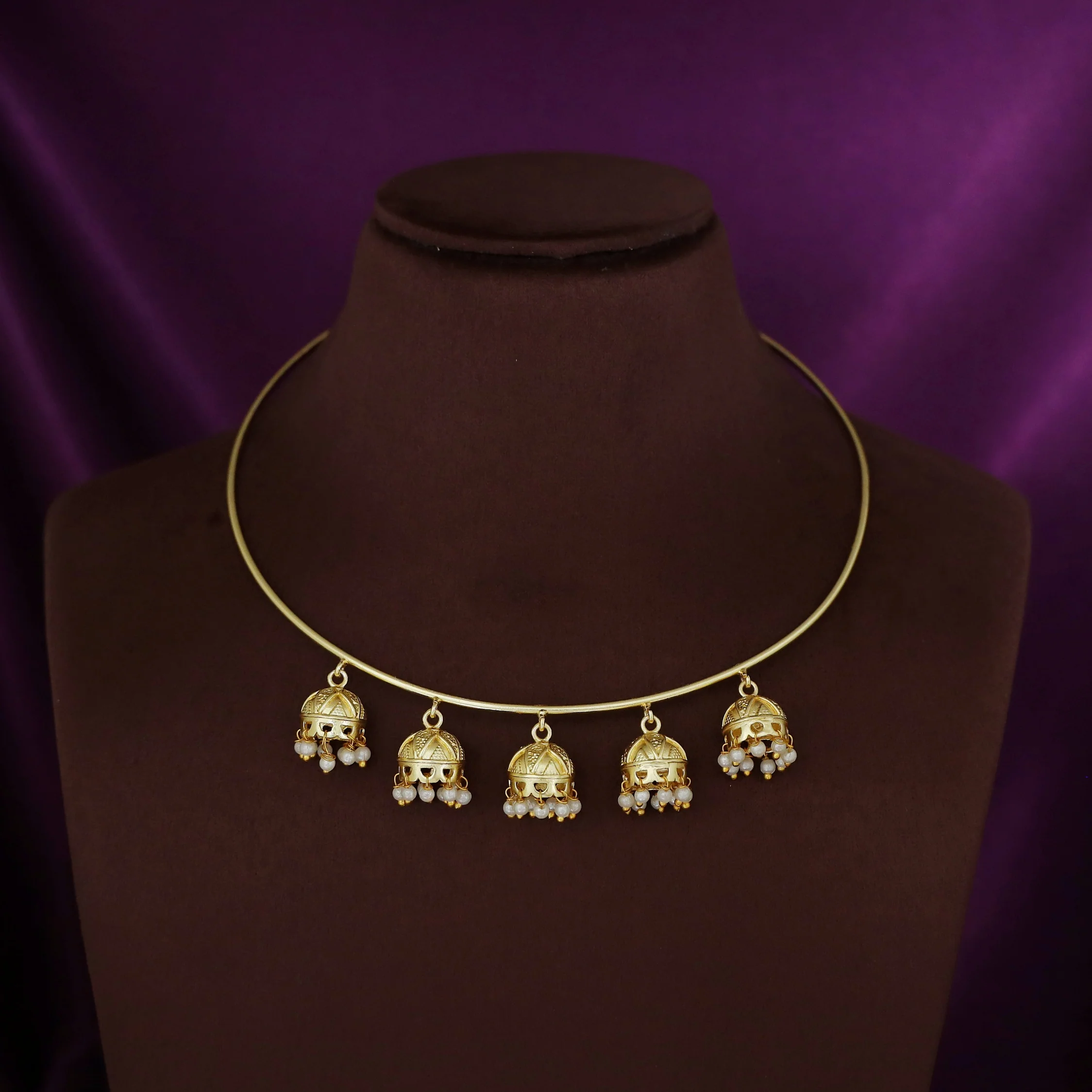 Rishi Dangling Pearl Jhumka Golden Neck Cuff - Image 4