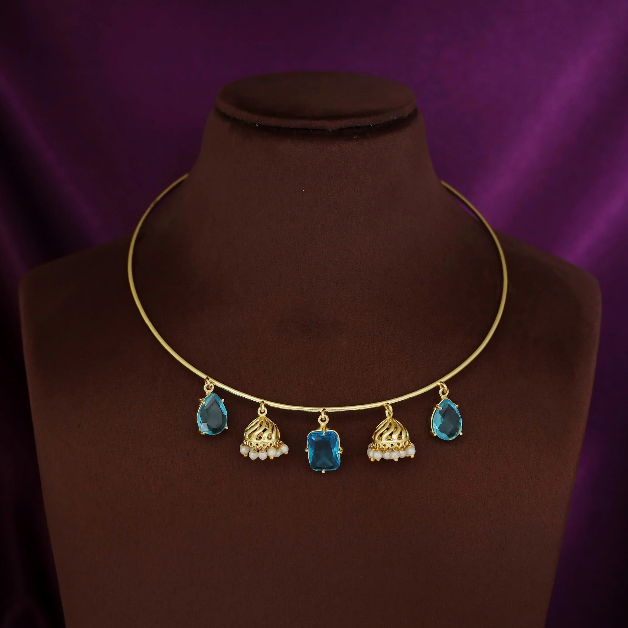 Rishi Dangling Jhumka + Rain Drop Glossy Neck Cuff - Image 9