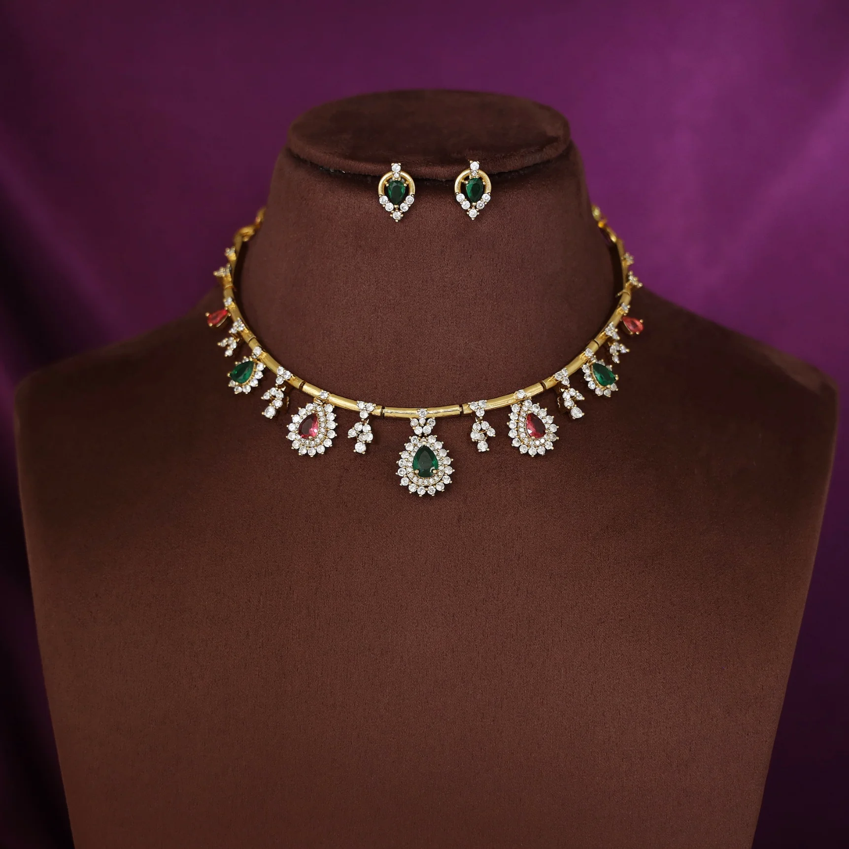 Rishika AD Stone Stiff Neckpiece with Earring - Image 11
