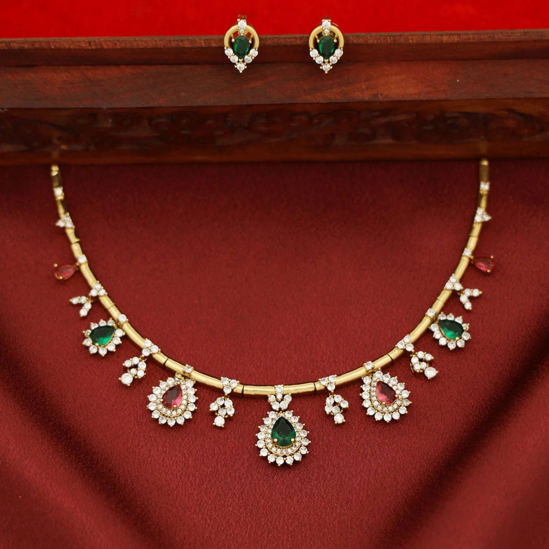 Rishika AD Stone Stiff Neckpiece with Earring - Image 2