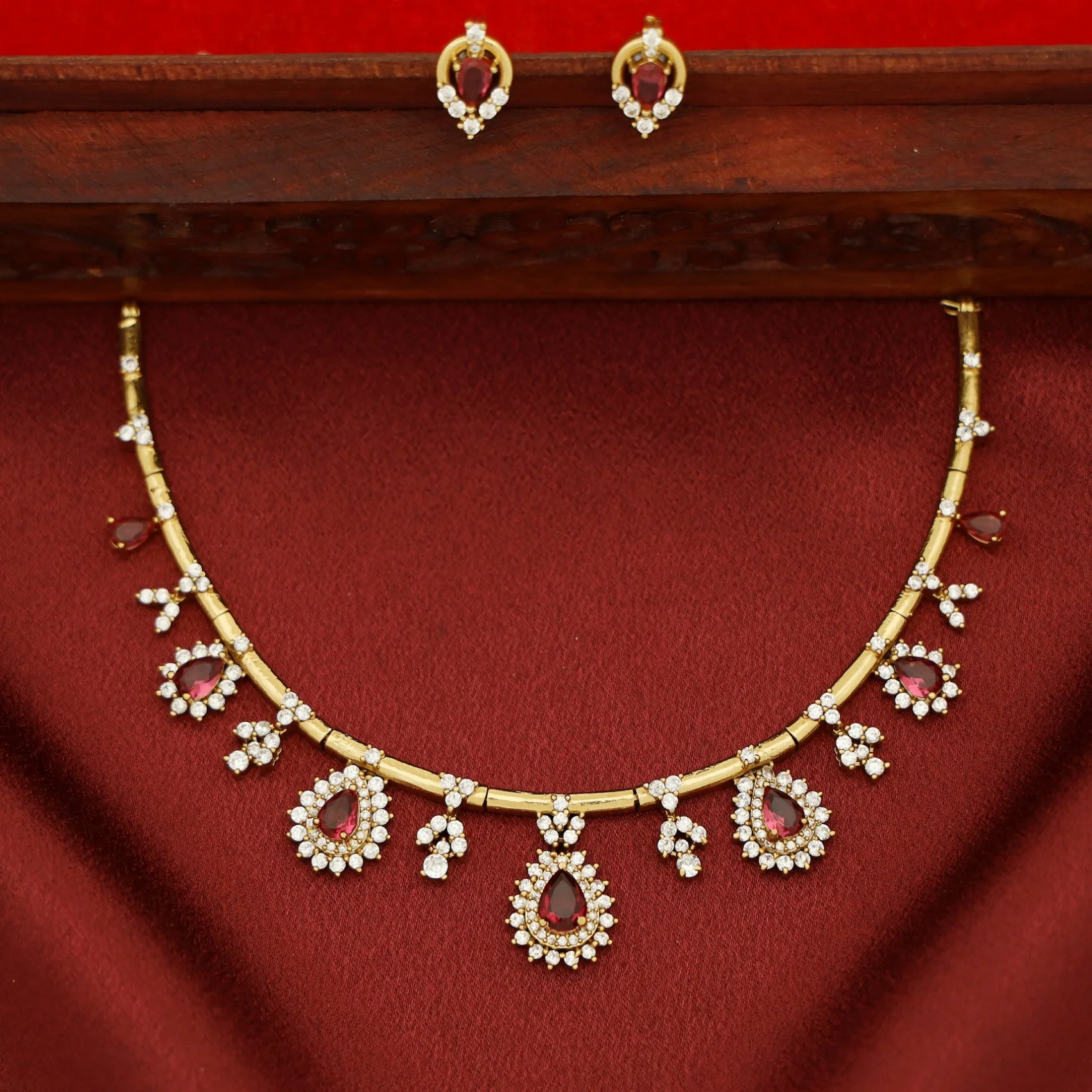 Rishika AD Stone Stiff Neckpiece with Earring - Image 3