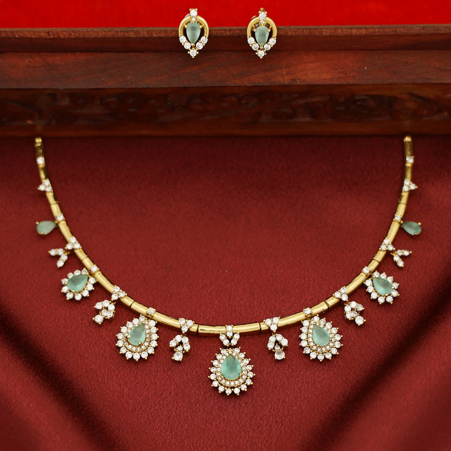 Rishika AD Stone Stiff Neckpiece with Earring - Image 4