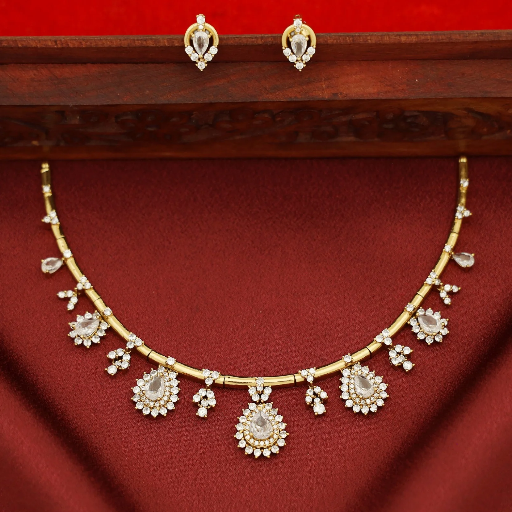 Rishika AD Stone Stiff Neckpiece with Earring - Image 5