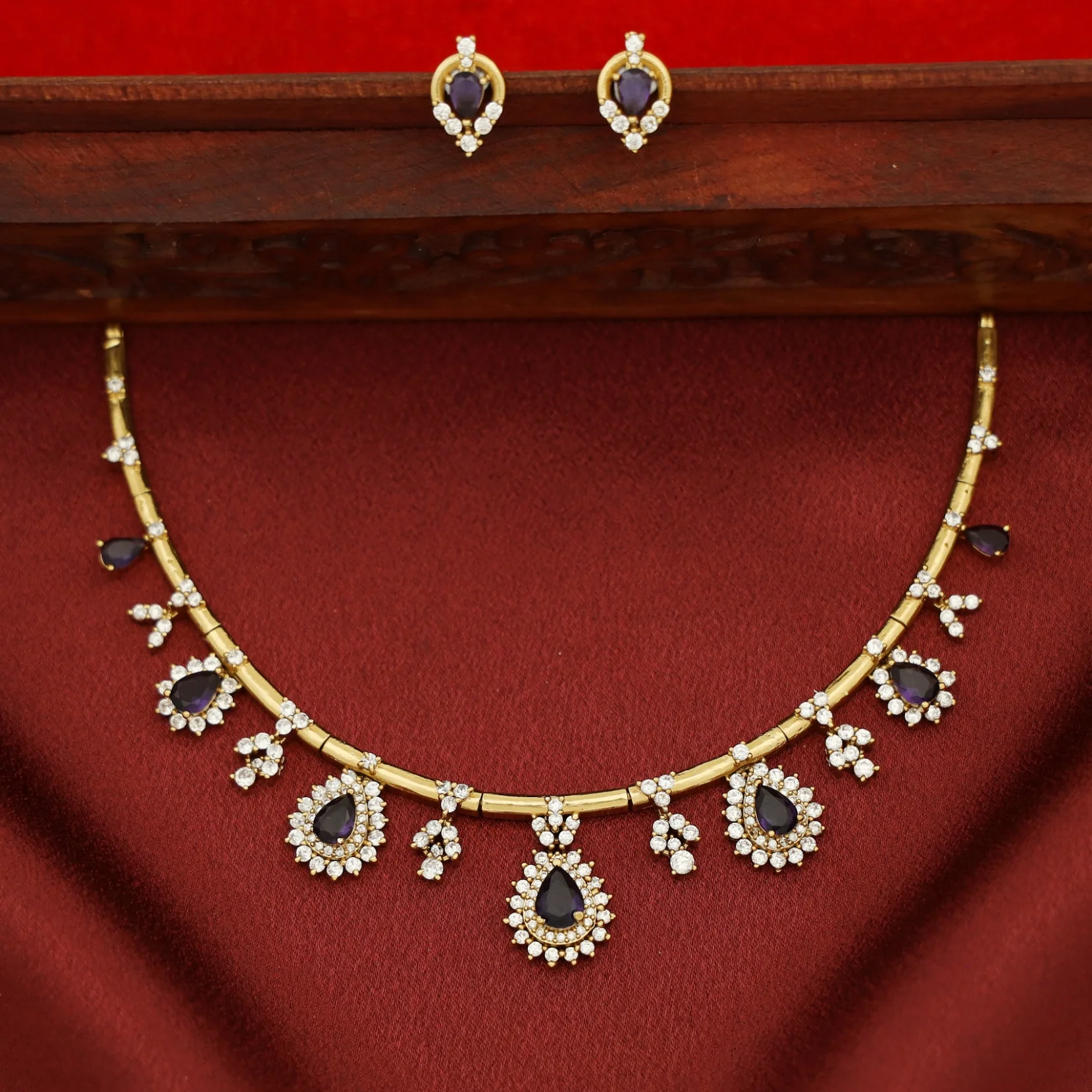 Rishika AD Stone Stiff Neckpiece with Earring - Image 6