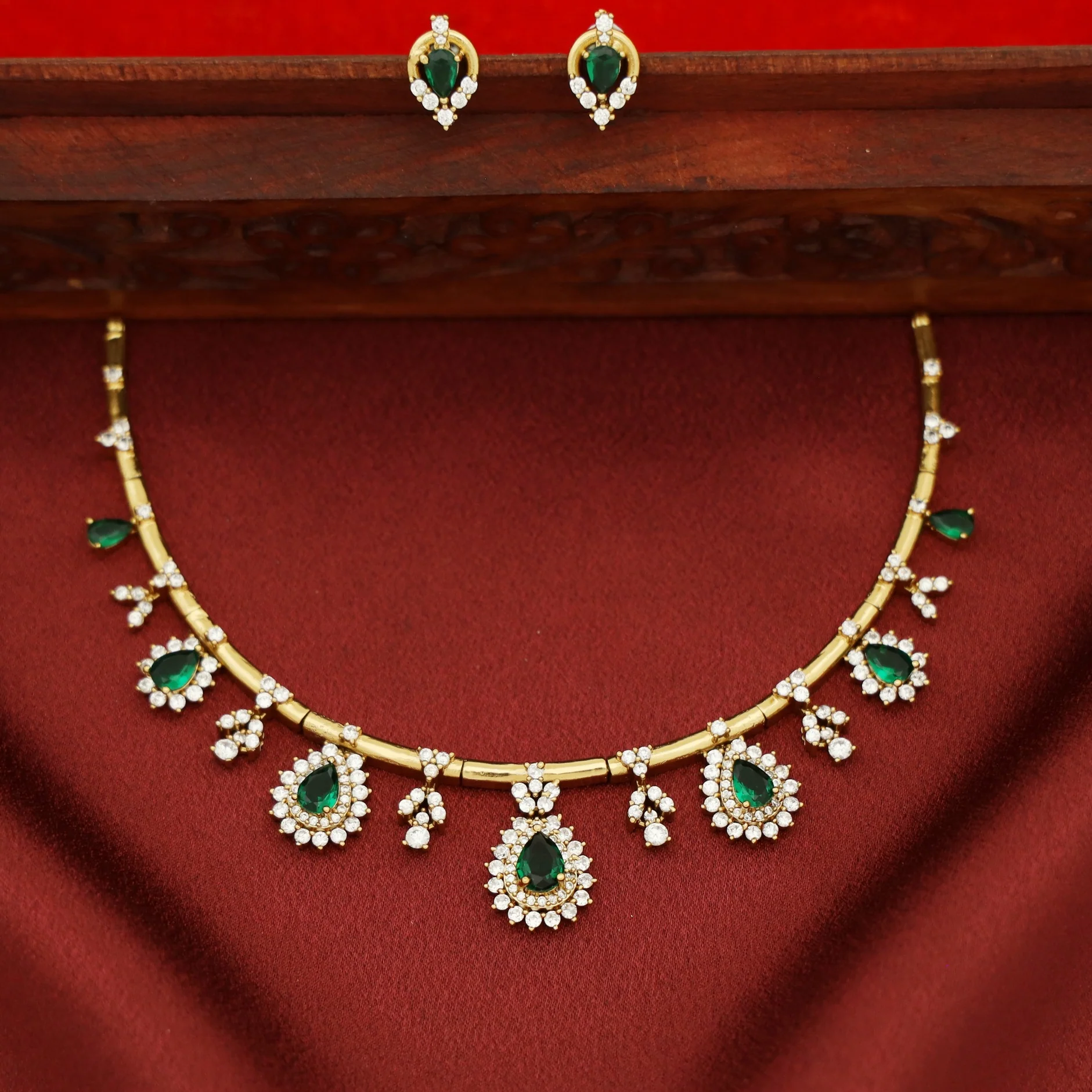 Rishika AD Stone Stiff Neckpiece with Earring - Image 7