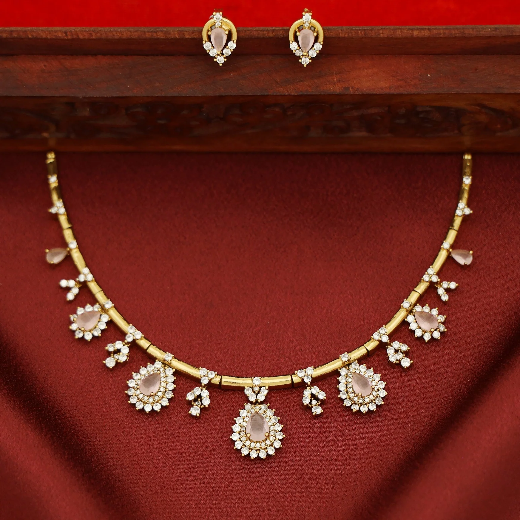 Rishika AD Stone Stiff Neckpiece with Earring - Image 8