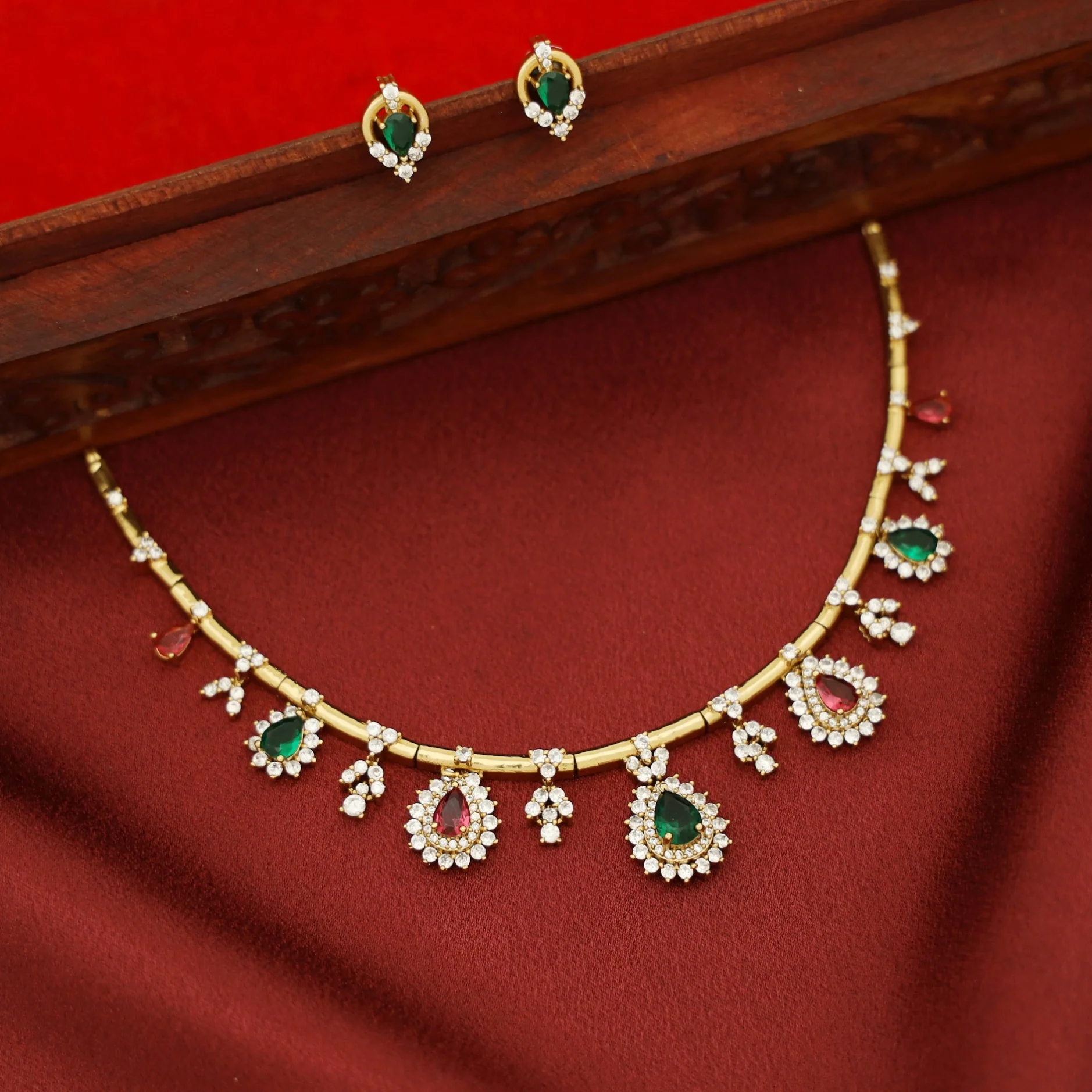 Rishika AD Stone Stiff Neckpiece with Earring - Image 9