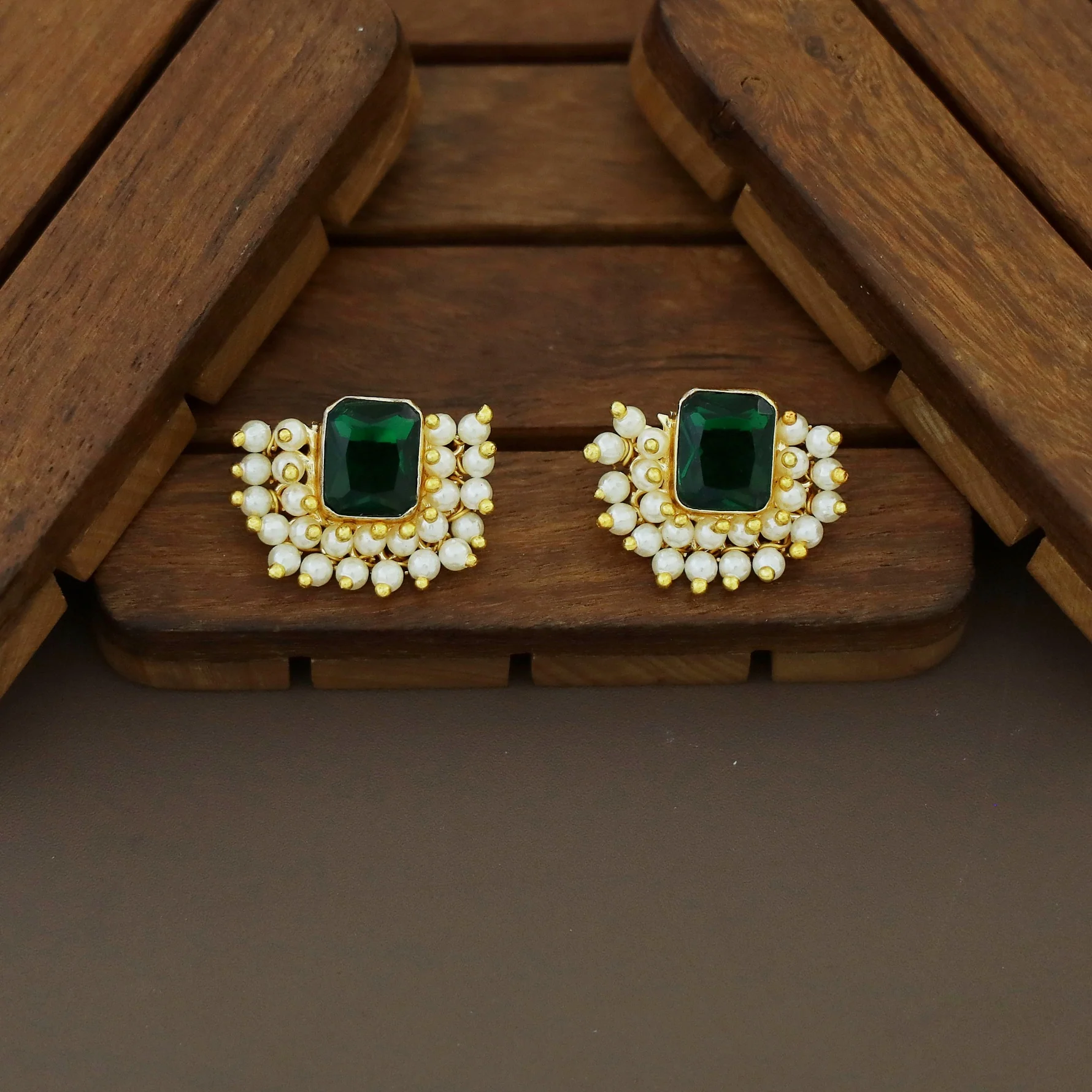 Rishika Rectangle Half Cluster Pearl Earring - Image 2