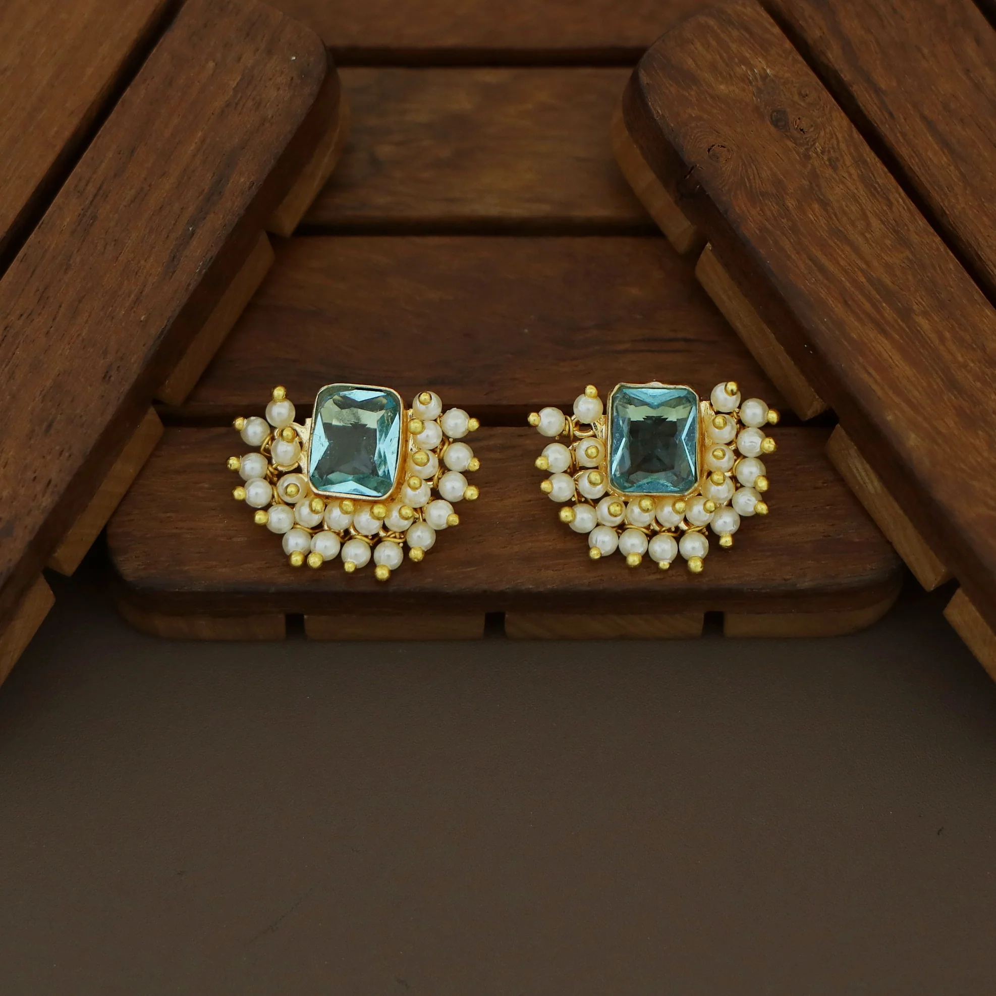 Rishika Rectangle Half Cluster Pearl Earring - Image 3