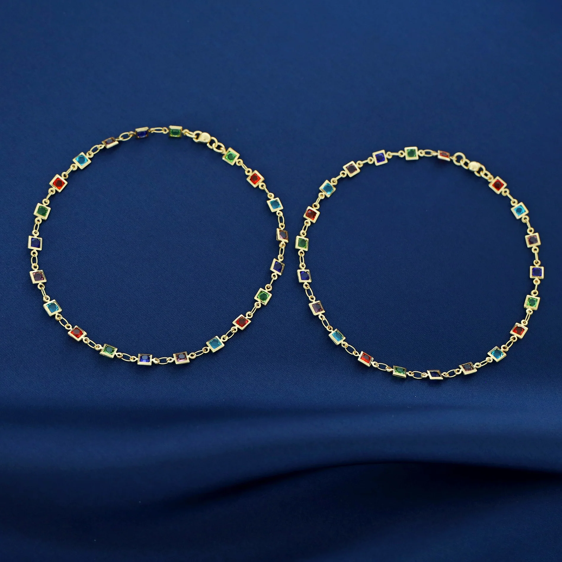 Ritanya Golden Multicolour Square Anklet - Image 3