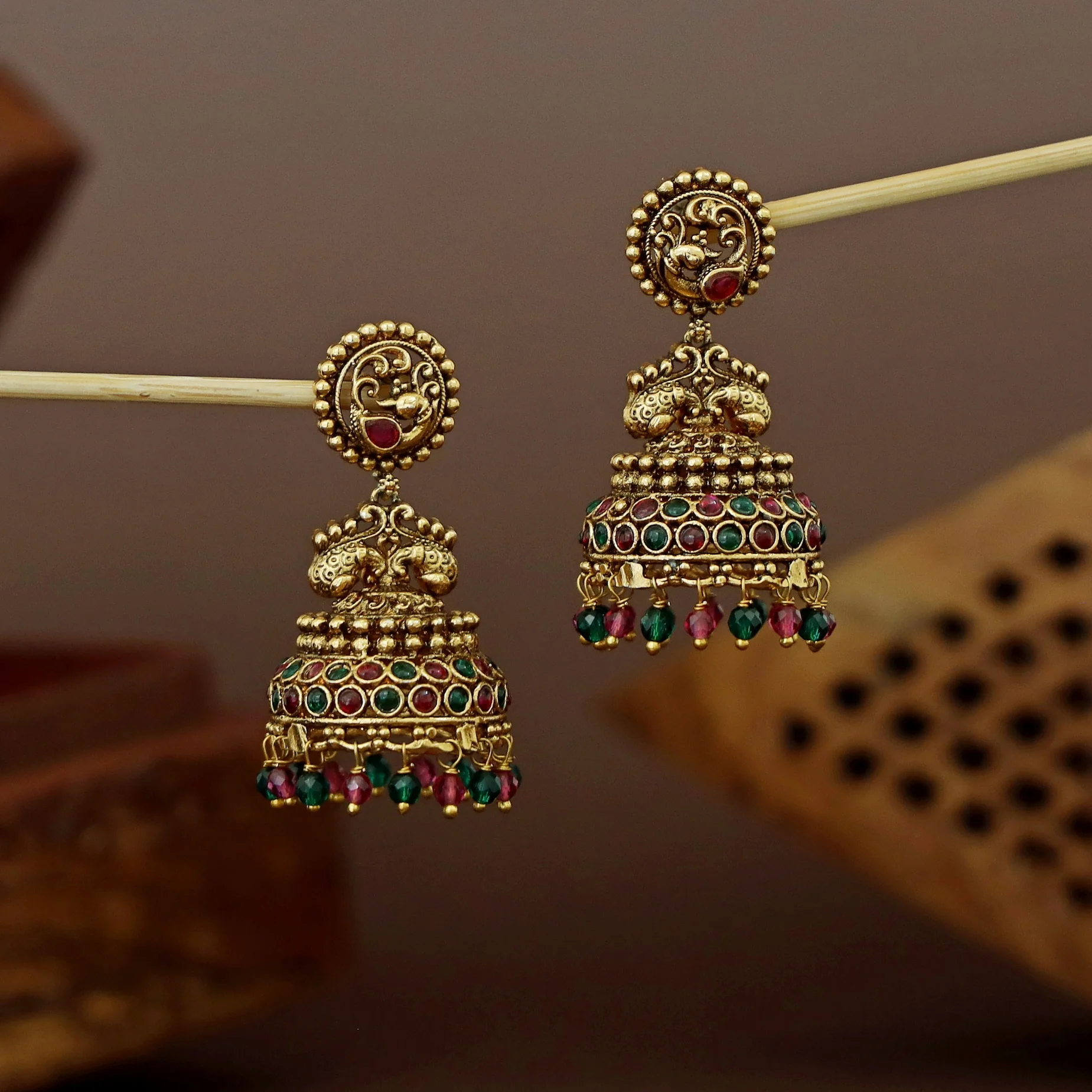 Rithika Mayura Beaded Jhumka - Image 2