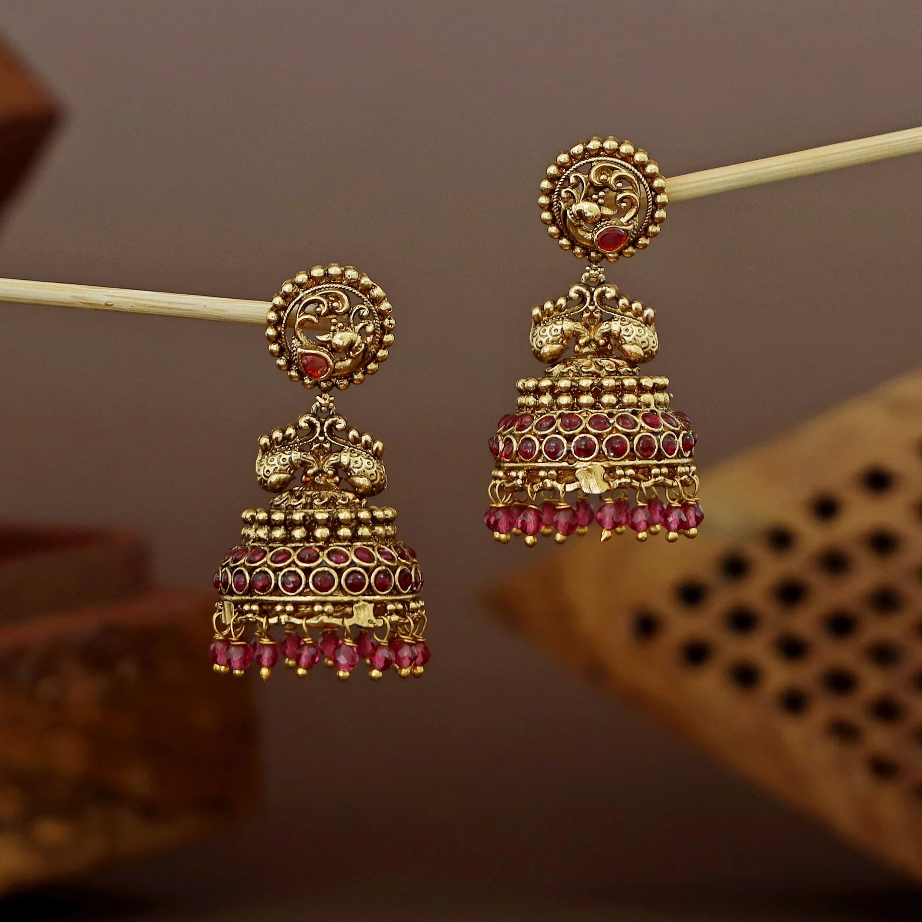 Rithika Mayura Beaded Jhumka - Image 3