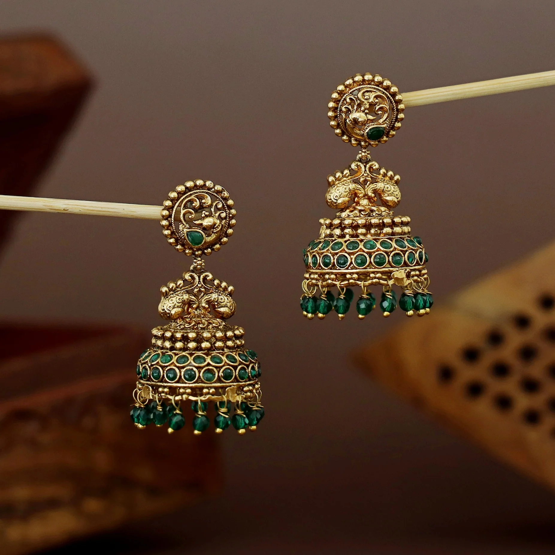Rithika Mayura Beaded Jhumka - Image 4