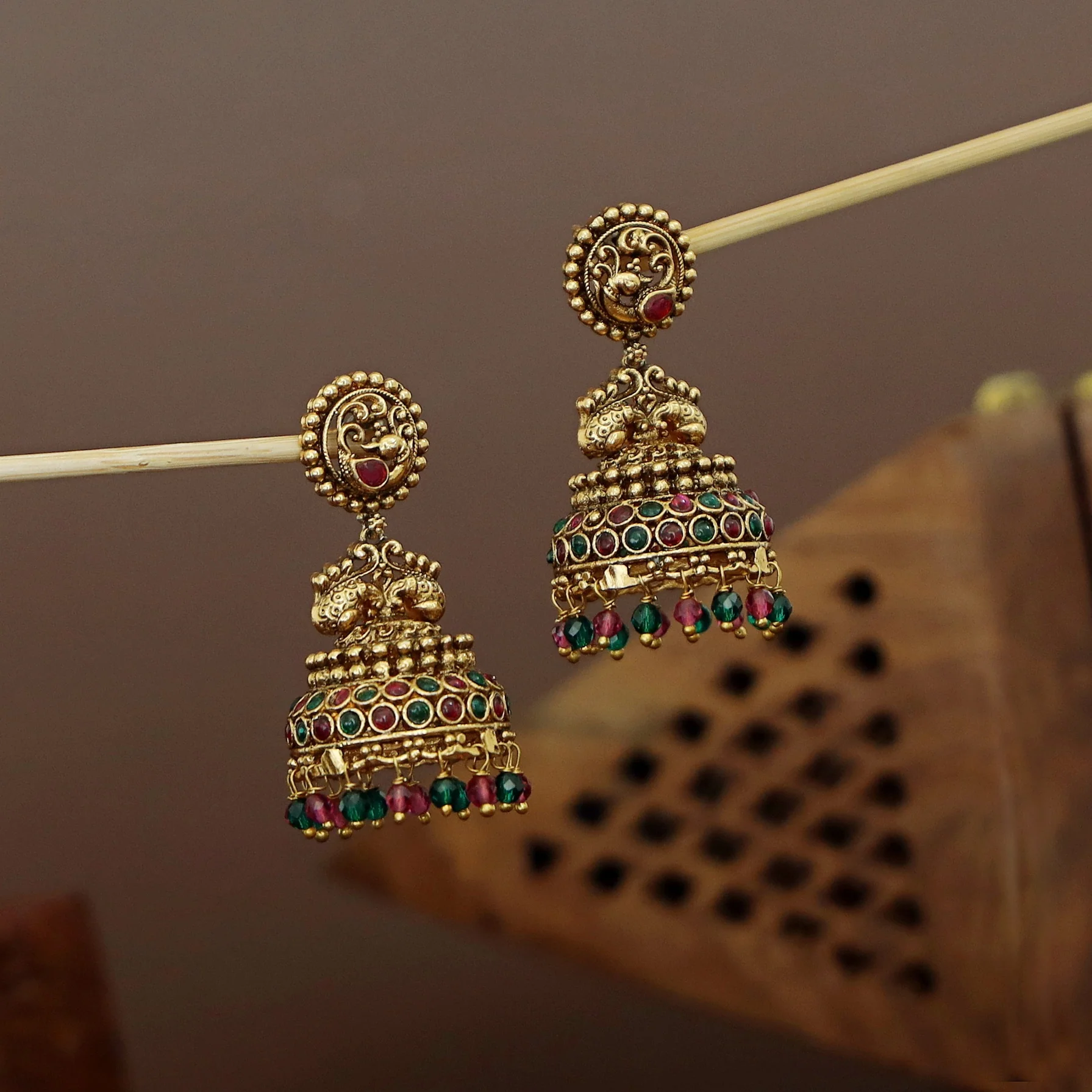 Rithika Mayura Beaded Jhumka - Image 5