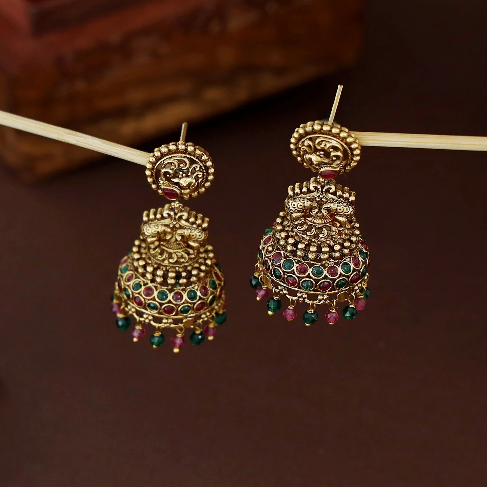 Rithika Mayura Beaded Jhumka - Image 6
