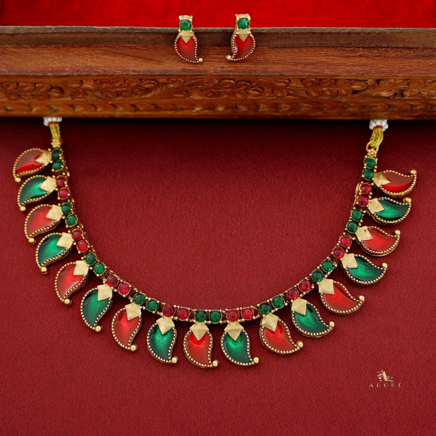 Rithu Palakka Kemp Stone Neckpiece With Earring - Image 2