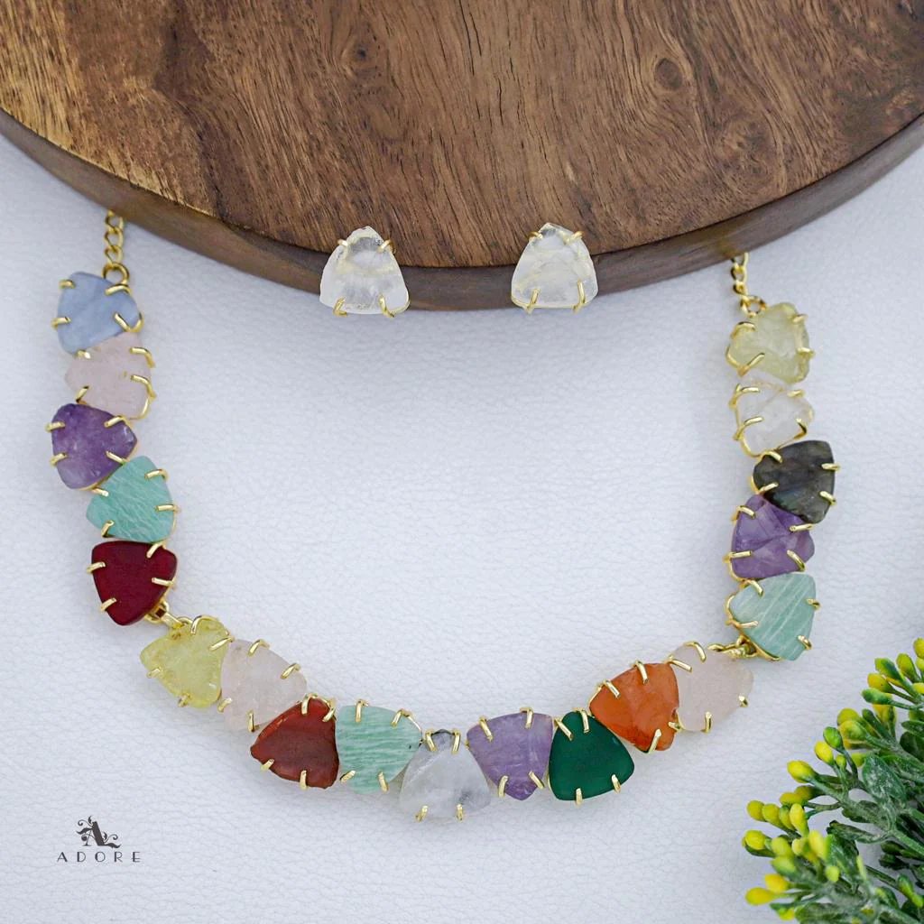 Rithvika Multicolour Raw Stone Neckpiece With Stud - Image 10