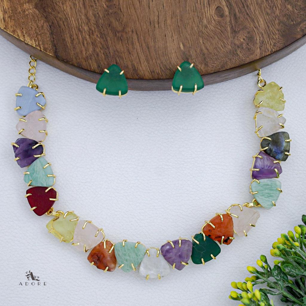 Rithvika Multicolour Raw Stone Neckpiece With Stud - Image 11
