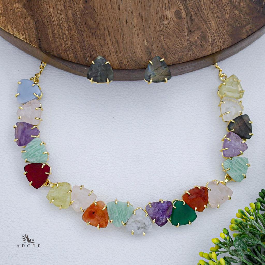 Rithvika Multicolour Raw Stone Neckpiece With Stud - Image 12