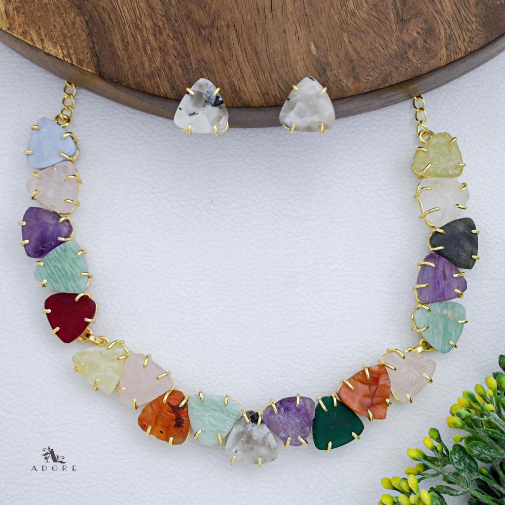 Rithvika Multicolour Raw Stone Neckpiece With Stud - Image 13