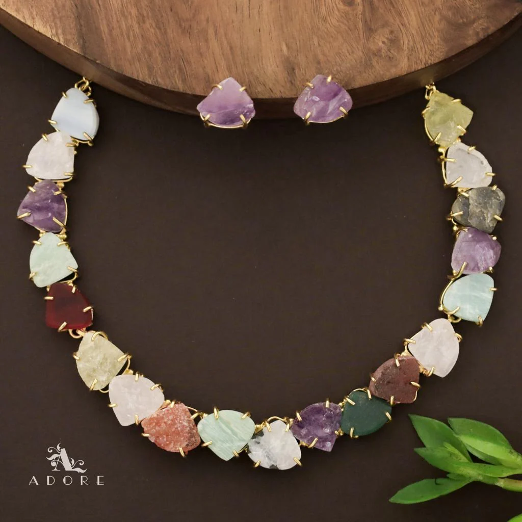 Rithvika Multicolour Raw Stone Neckpiece With Stud - Image 2