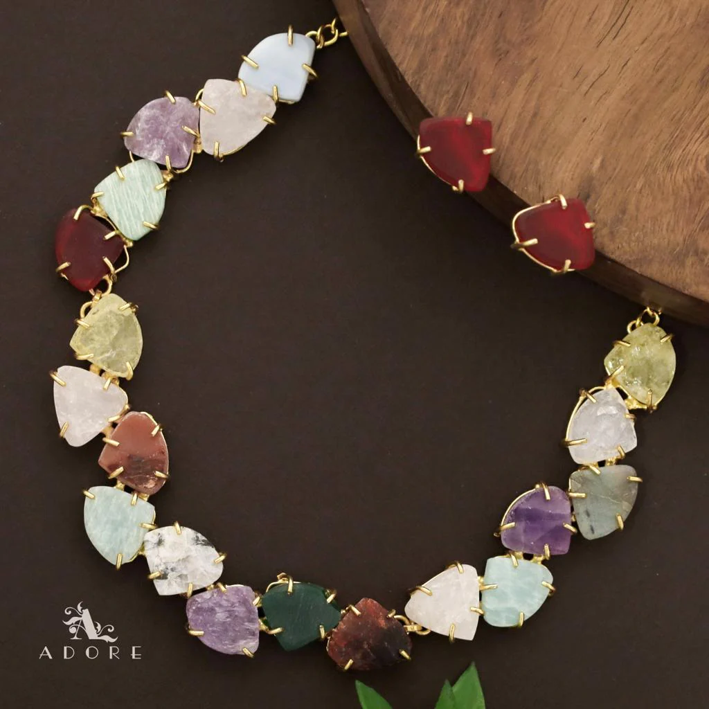Rithvika Multicolour Raw Stone Neckpiece With Stud - Image 3