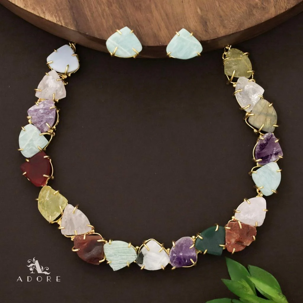 Rithvika Multicolour Raw Stone Neckpiece With Stud - Image 4