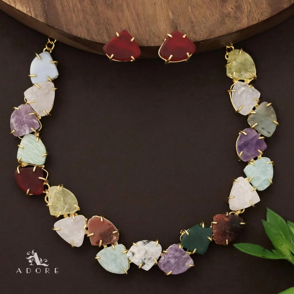 Rithvika Multicolour Raw Stone Neckpiece With Stud - Image 5