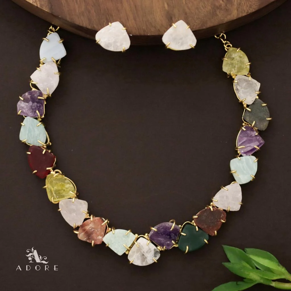 Rithvika Multicolour Raw Stone Neckpiece With Stud - Image 7
