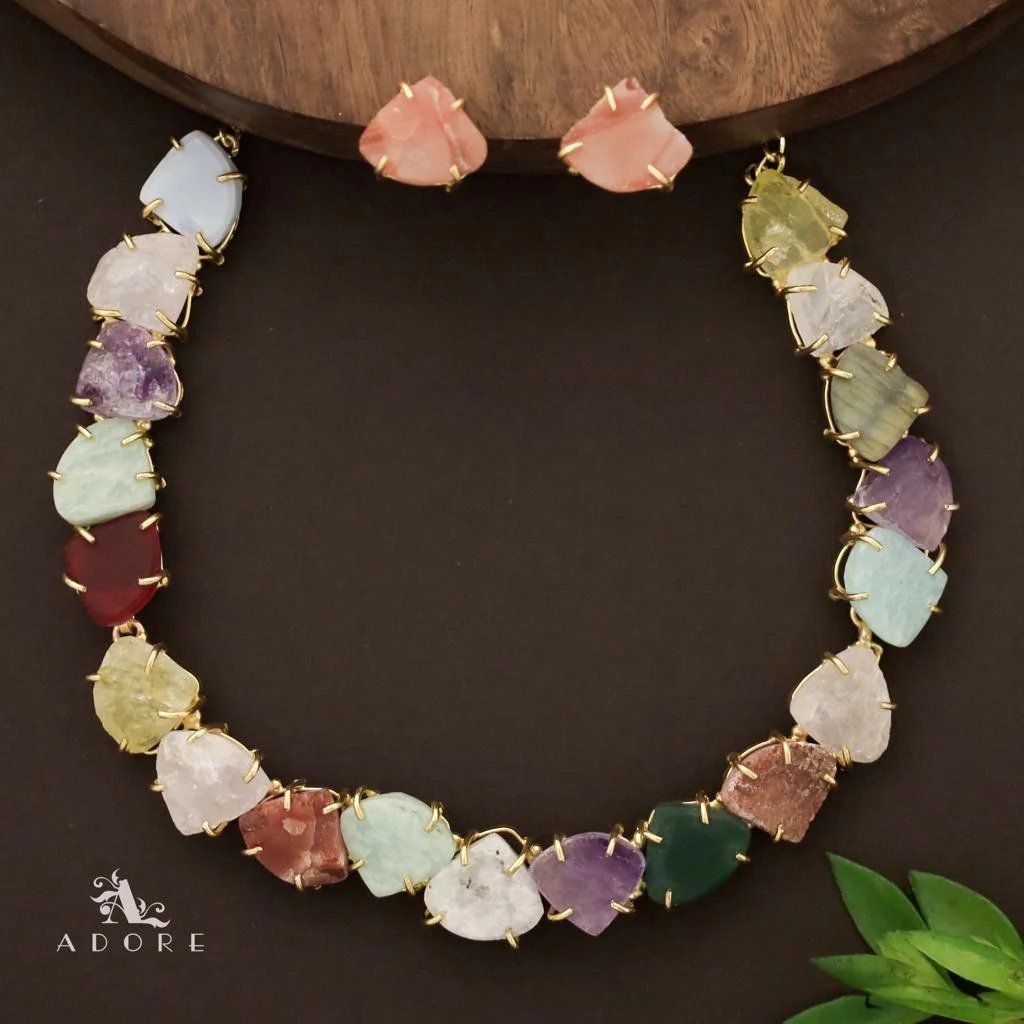 Rithvika Multicolour Raw Stone Neckpiece With Stud - Image 8