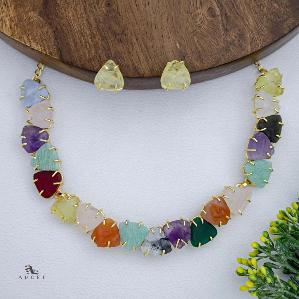 Rithvika Multicolour Raw Stone Neckpiece With Stud - Image 9