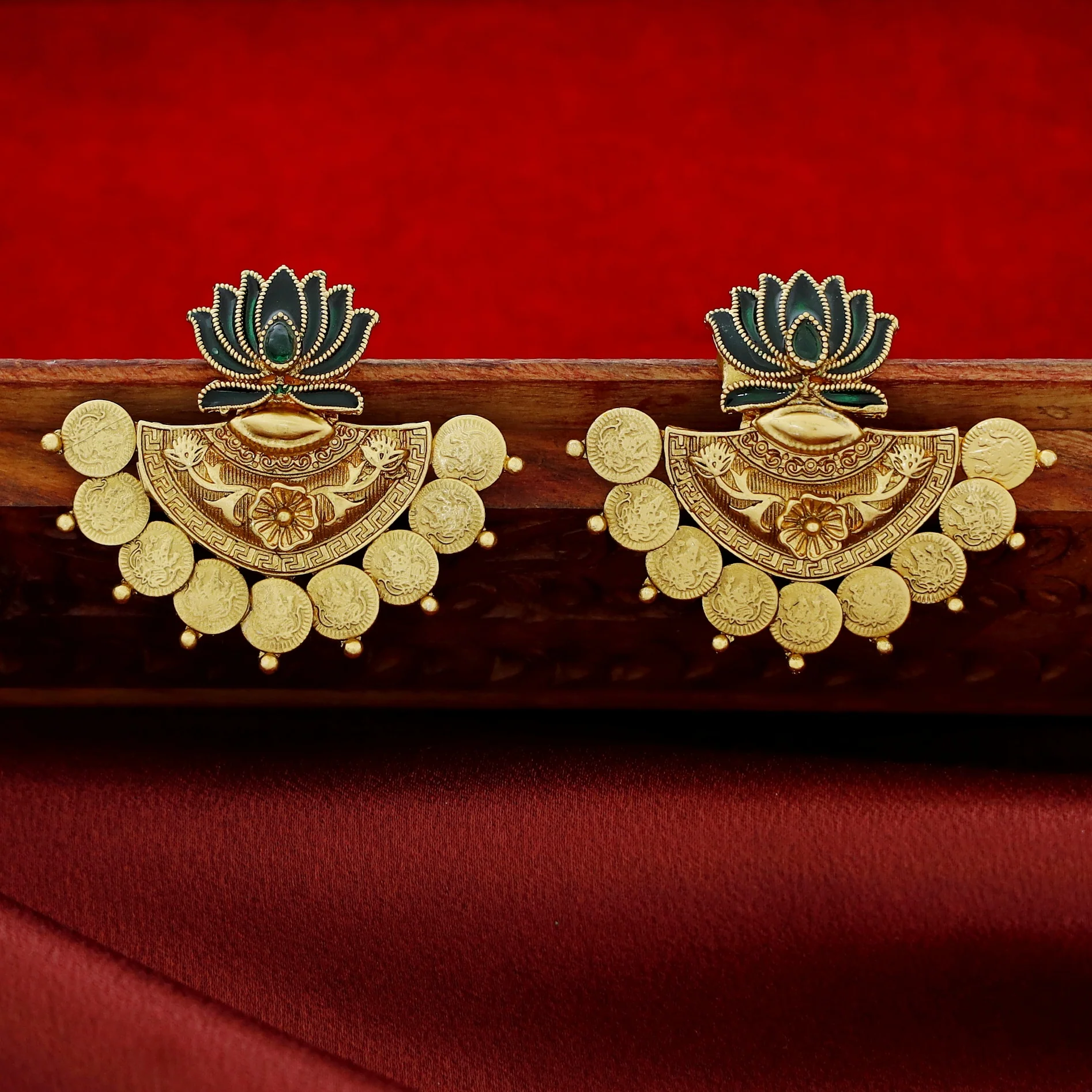 Ritika Enamel Lotus Kashi Earring - Image 3
