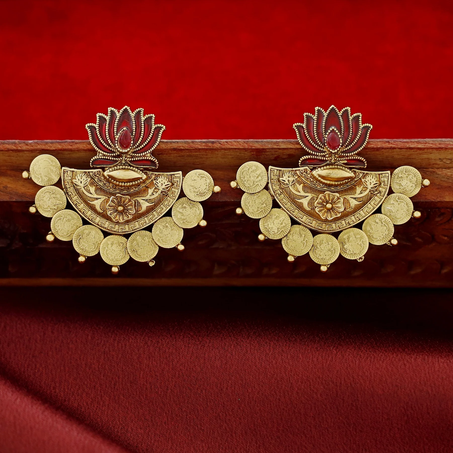 Ritika Enamel Lotus Kashi Earring - Image 4