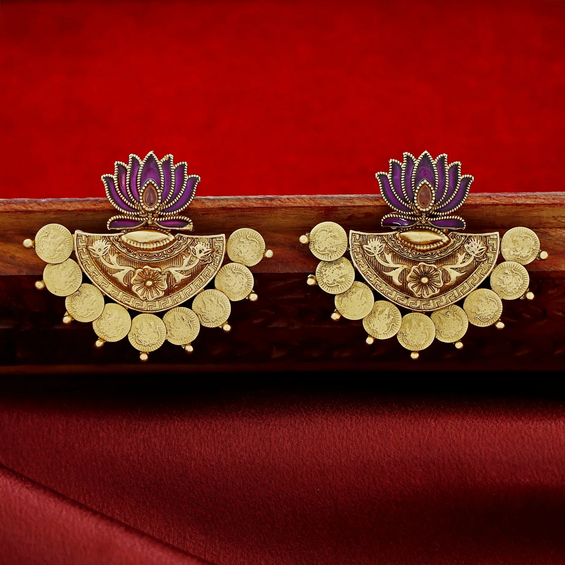 Ritika Enamel Lotus Kashi Earring - Image 5