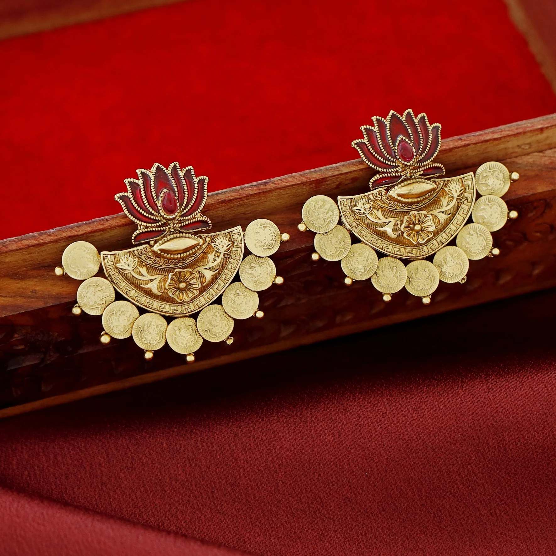 Ritika Enamel Lotus Kashi Earring - Image 6