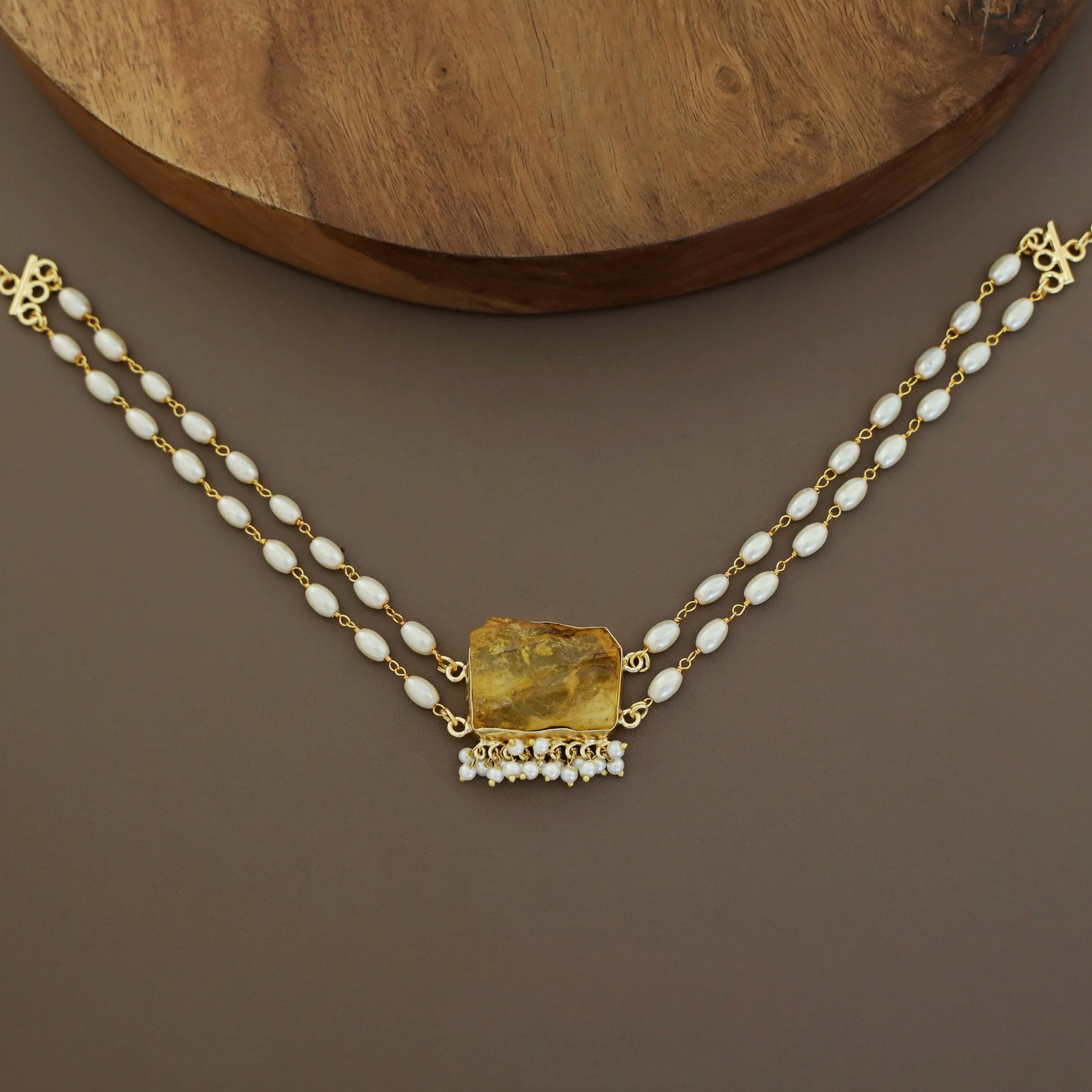 Rohi 2 Layer Cluster Pearl Dyed Stone Choker - Image 10