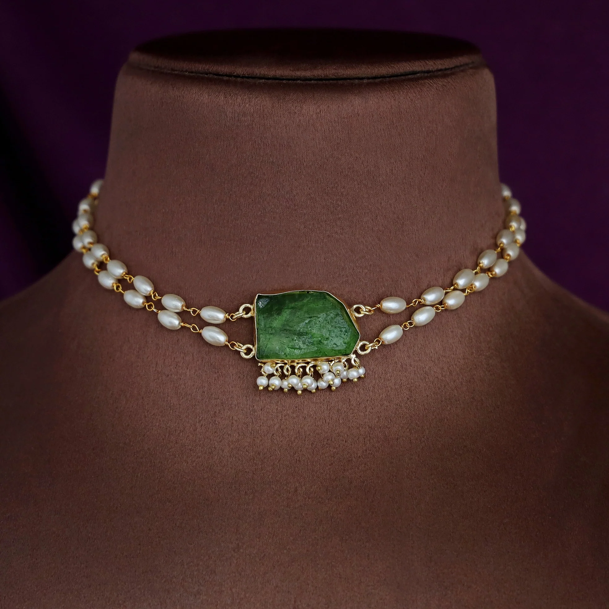 Rohi 2 Layer Cluster Pearl Dyed Stone Choker - Image 12