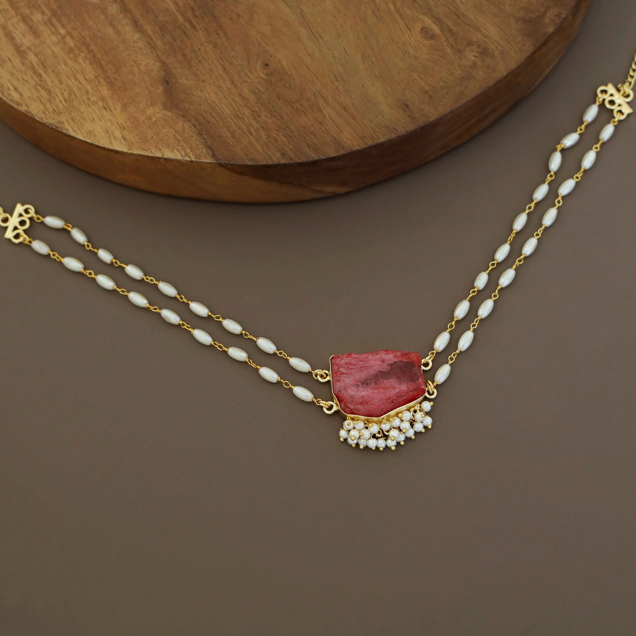 Rohi 2 Layer Cluster Pearl Dyed Stone Choker - Image 13