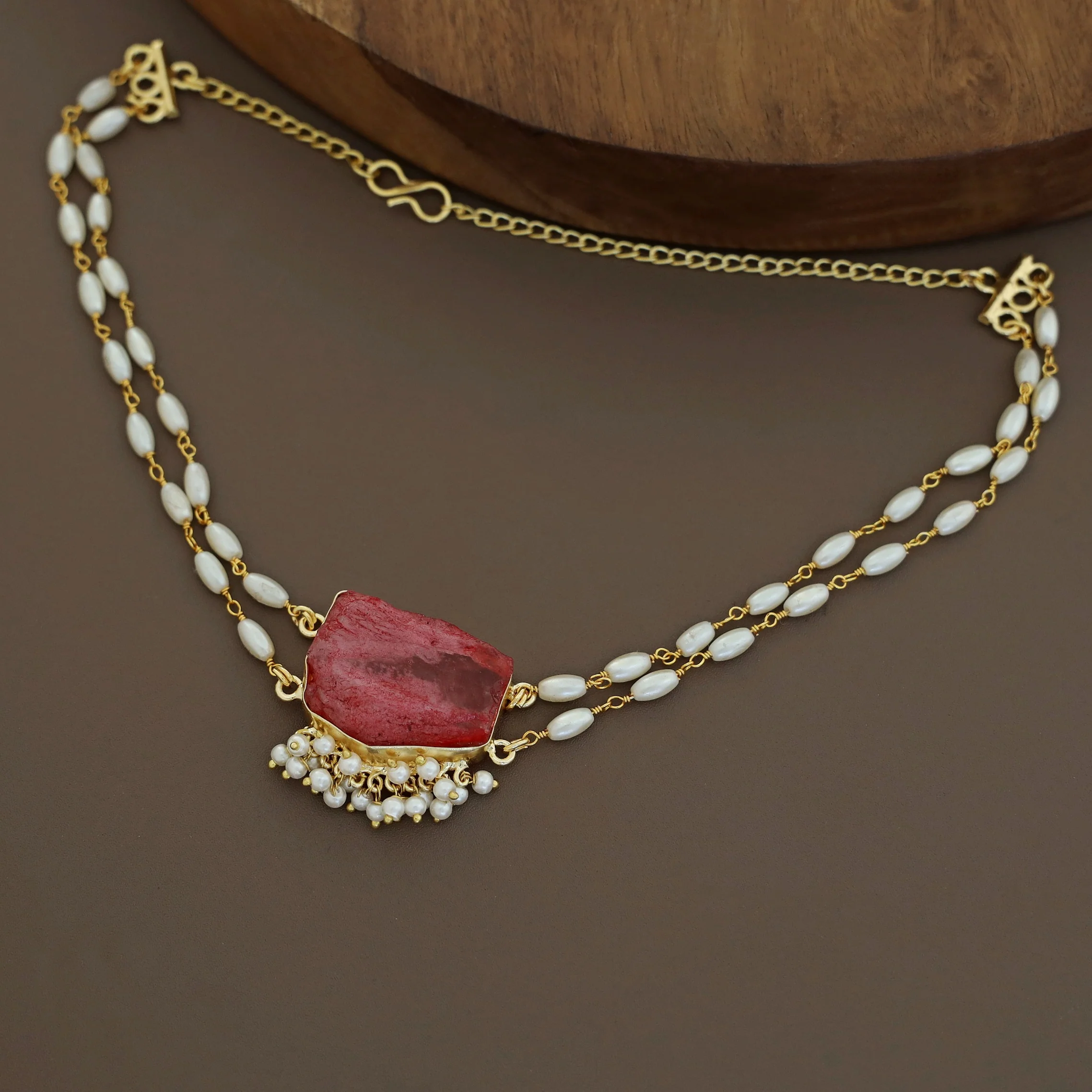 Rohi 2 Layer Cluster Pearl Dyed Stone Choker - Image 14