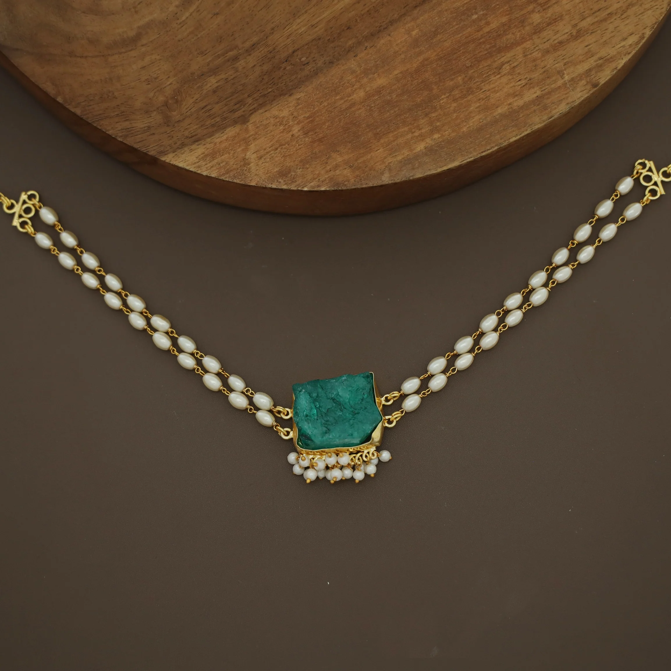 Rohi 2 Layer Cluster Pearl Dyed Stone Choker - Image 2