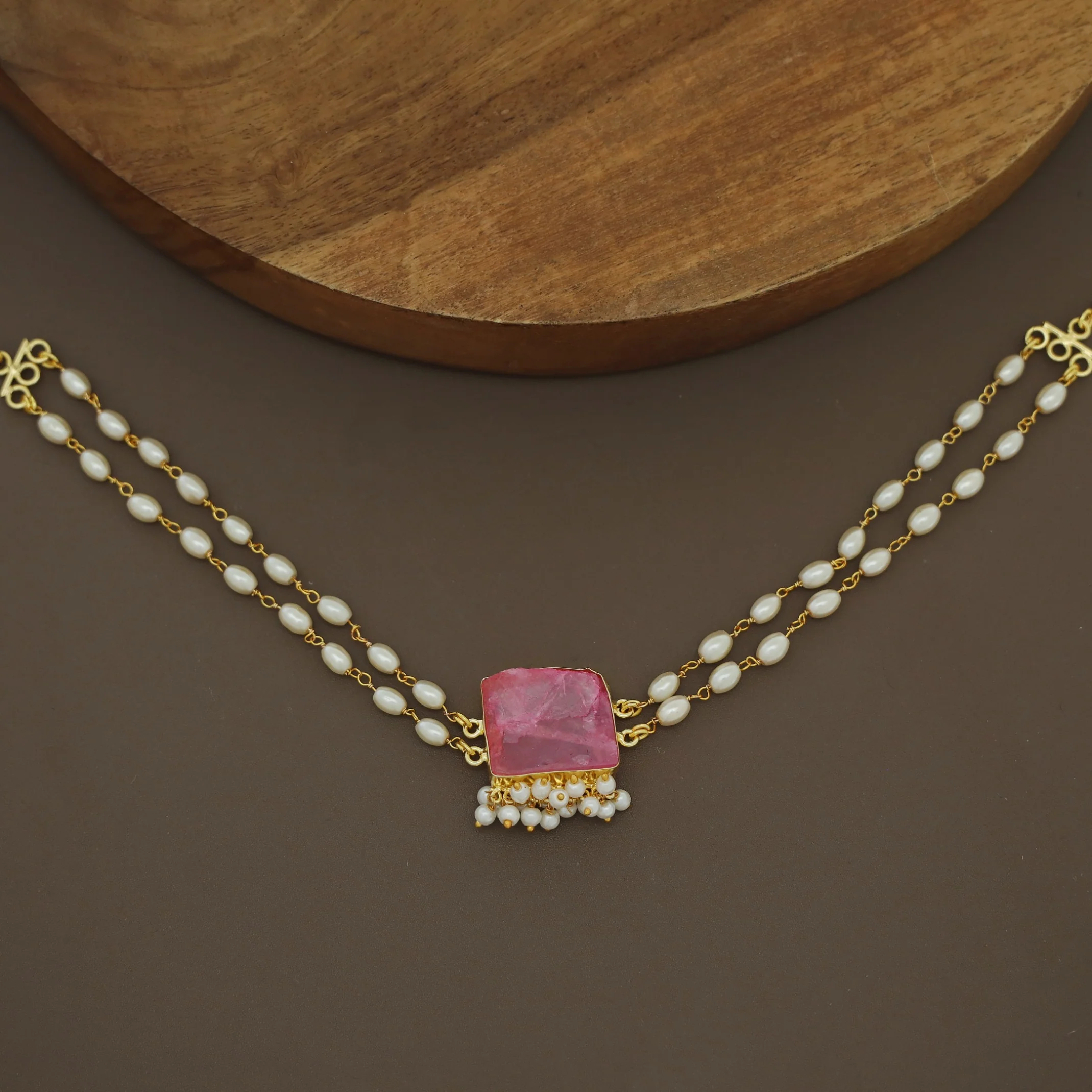 Rohi 2 Layer Cluster Pearl Dyed Stone Choker - Image 3