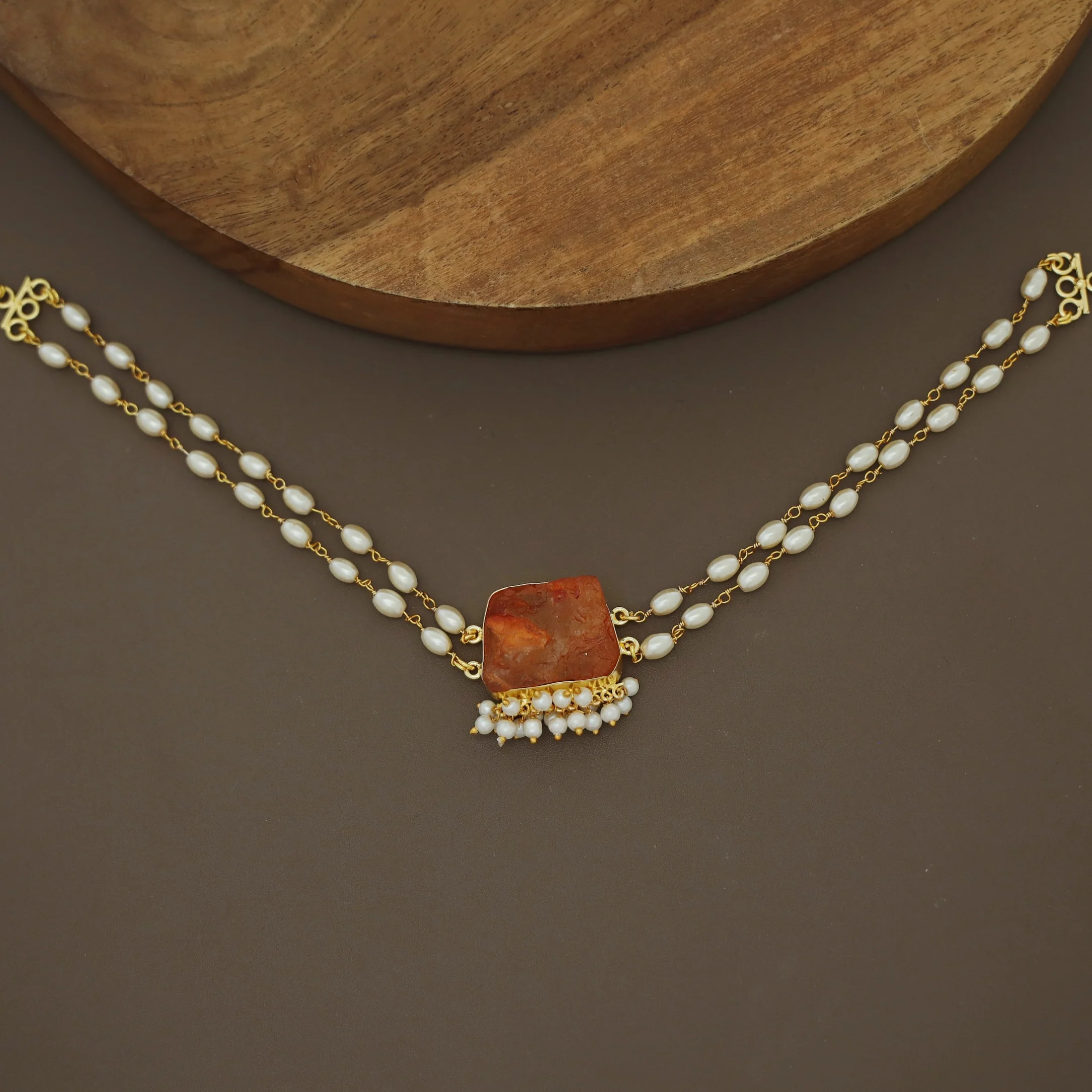 Rohi 2 Layer Cluster Pearl Dyed Stone Choker - Image 4