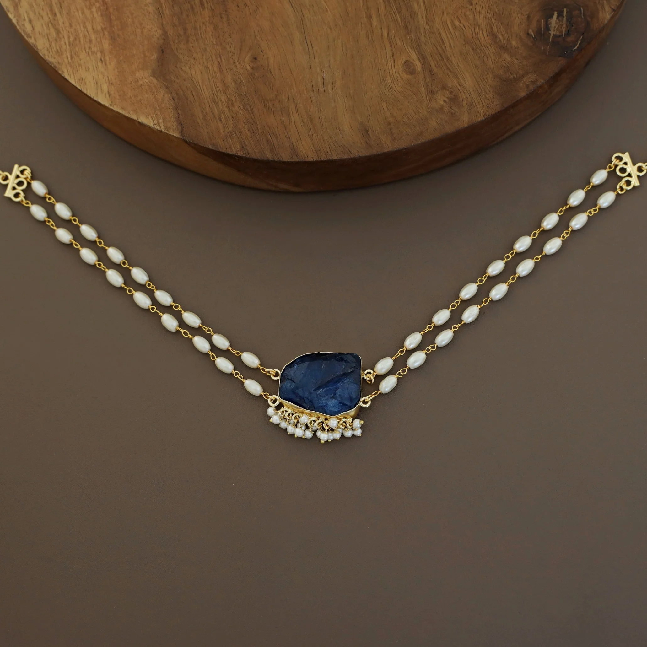 Rohi 2 Layer Cluster Pearl Dyed Stone Choker - Image 5